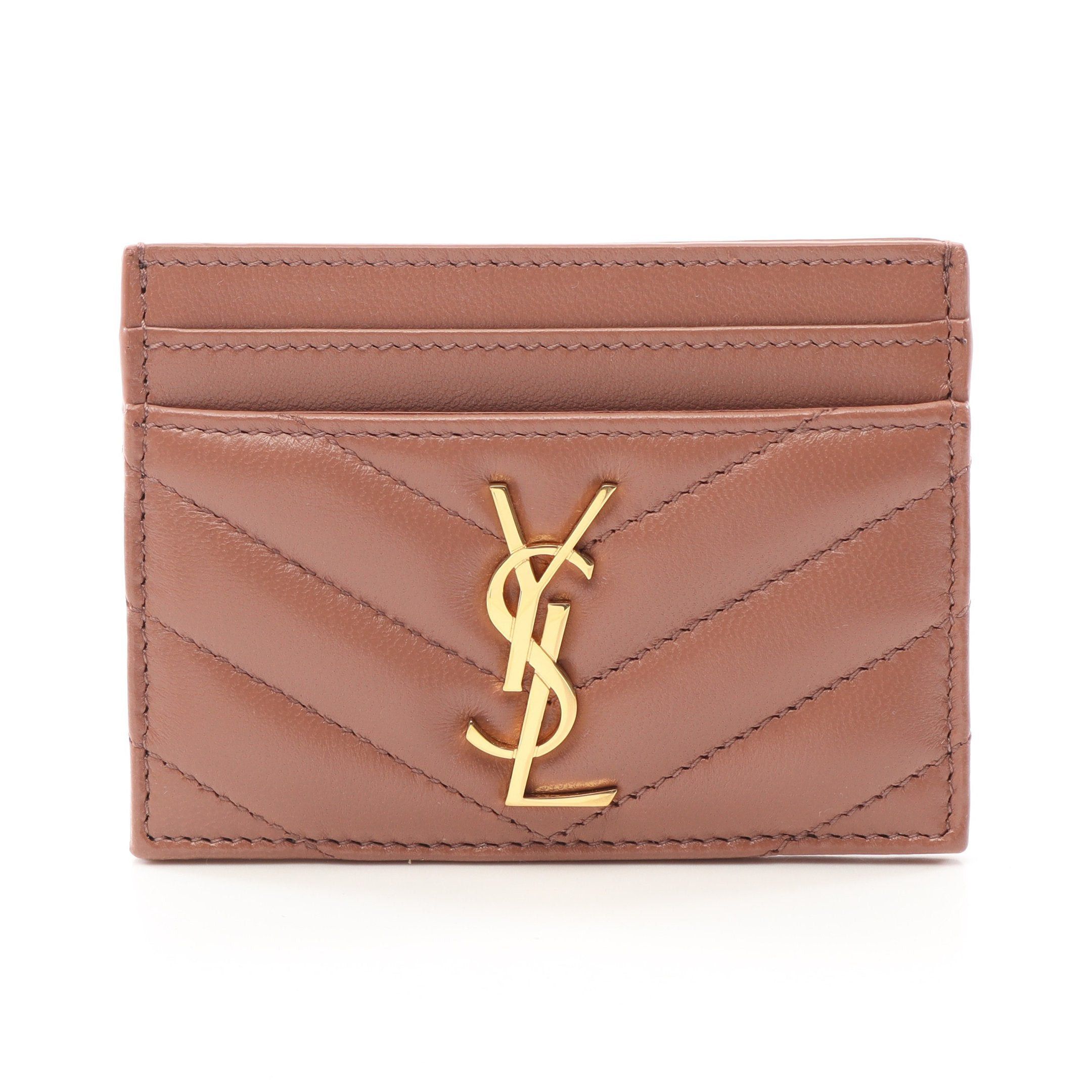 Yves Saint Laurent Yves Saint Laurent Ysl Monogram Card Case Name Holder Leather Pink Brown Size ONE SIZE - 1 Thumbnail