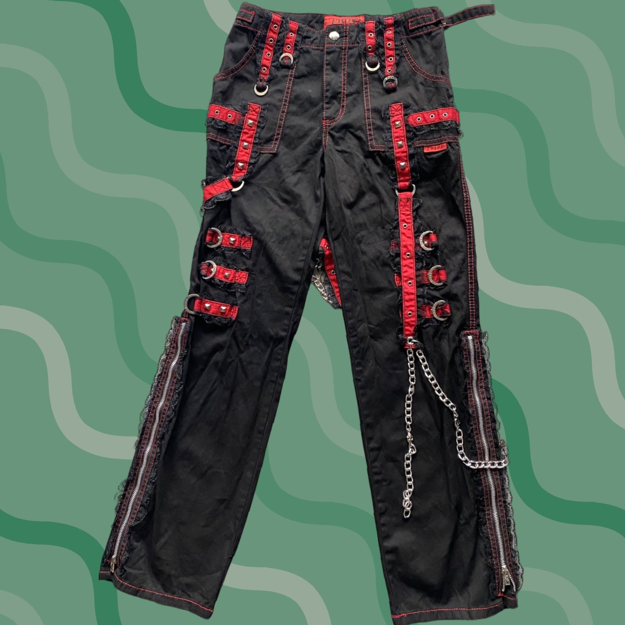 Tripp NYC VINTAGE Tripp NYC Pants WOMENS 27/5 Midnight Black Lace Chains Studded Zip Up Leg Wideners For Boots Womens Mens? Size 27" / US 4 / IT 40 - 1 Thumbnail