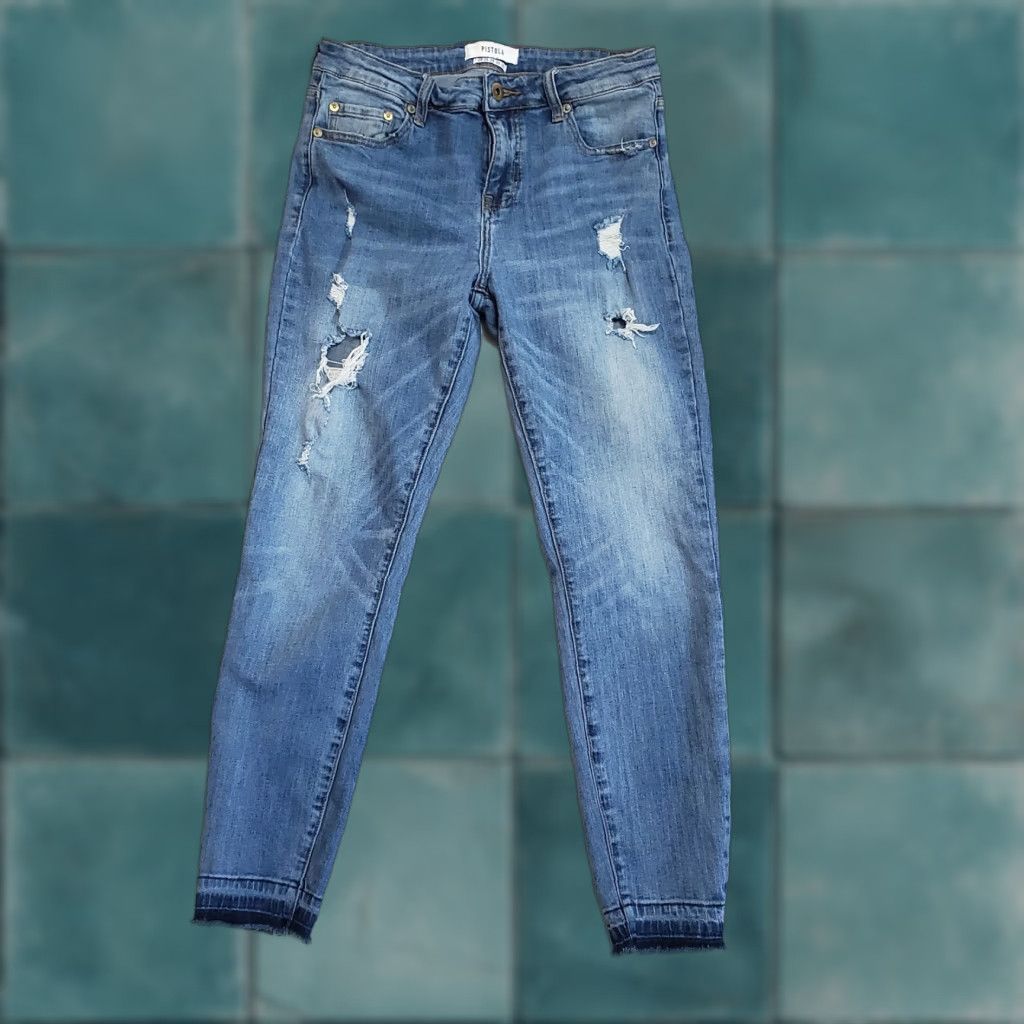 Pistola PISTOLA Jeans Women 29 Blue Mid Rise Tapered Ankle Distressed Released Hem Denim Size 29" - 1 Thumbnail