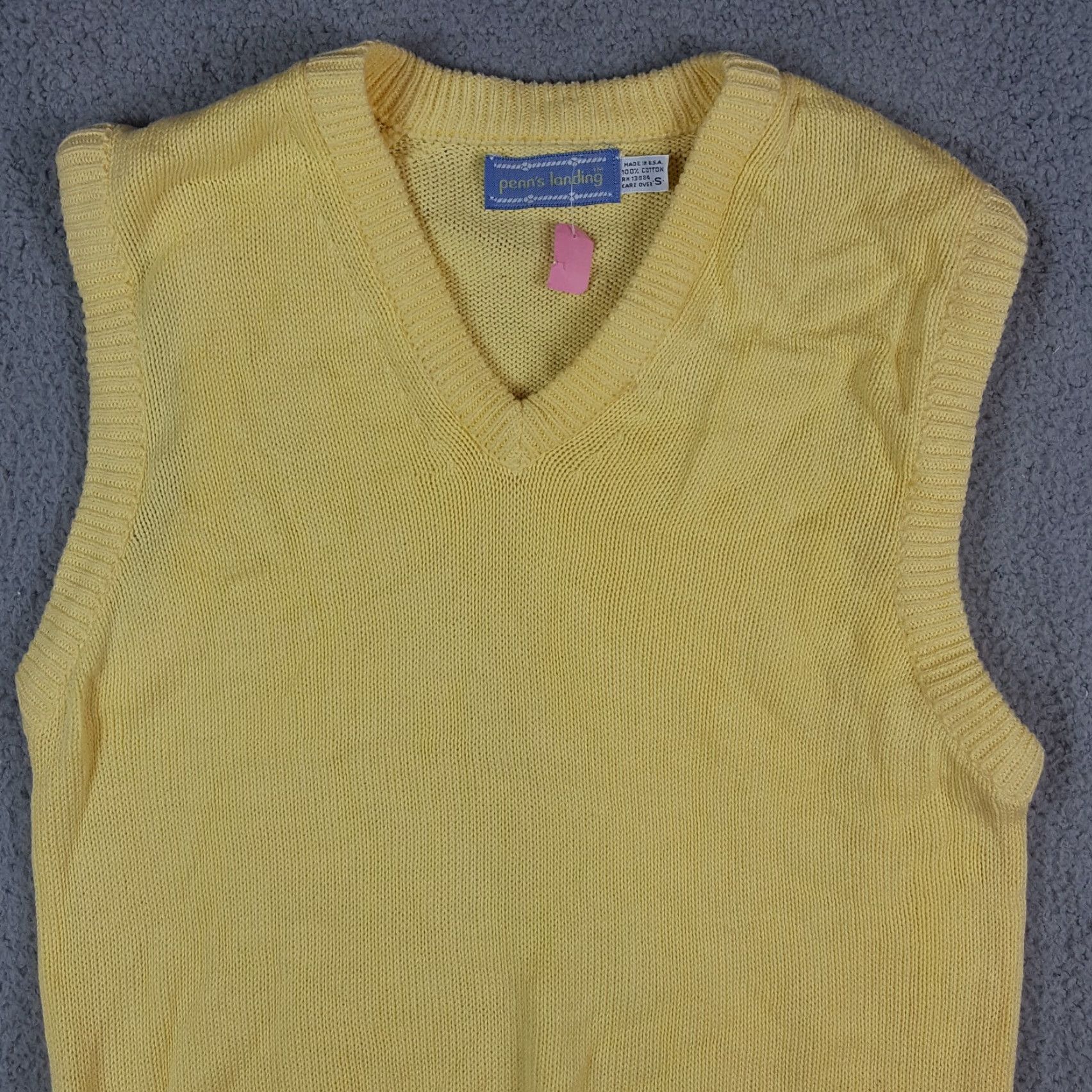 Vintage VINTAGE 80s Yellow Pullover Sweater V-Neck Men’s Small Preppy Knit Cotton Penn's Landing Long Sleeve Casual 90s Fall Winter Mens Size US S / EU 44-46 / 1 - 2 Thumbnail