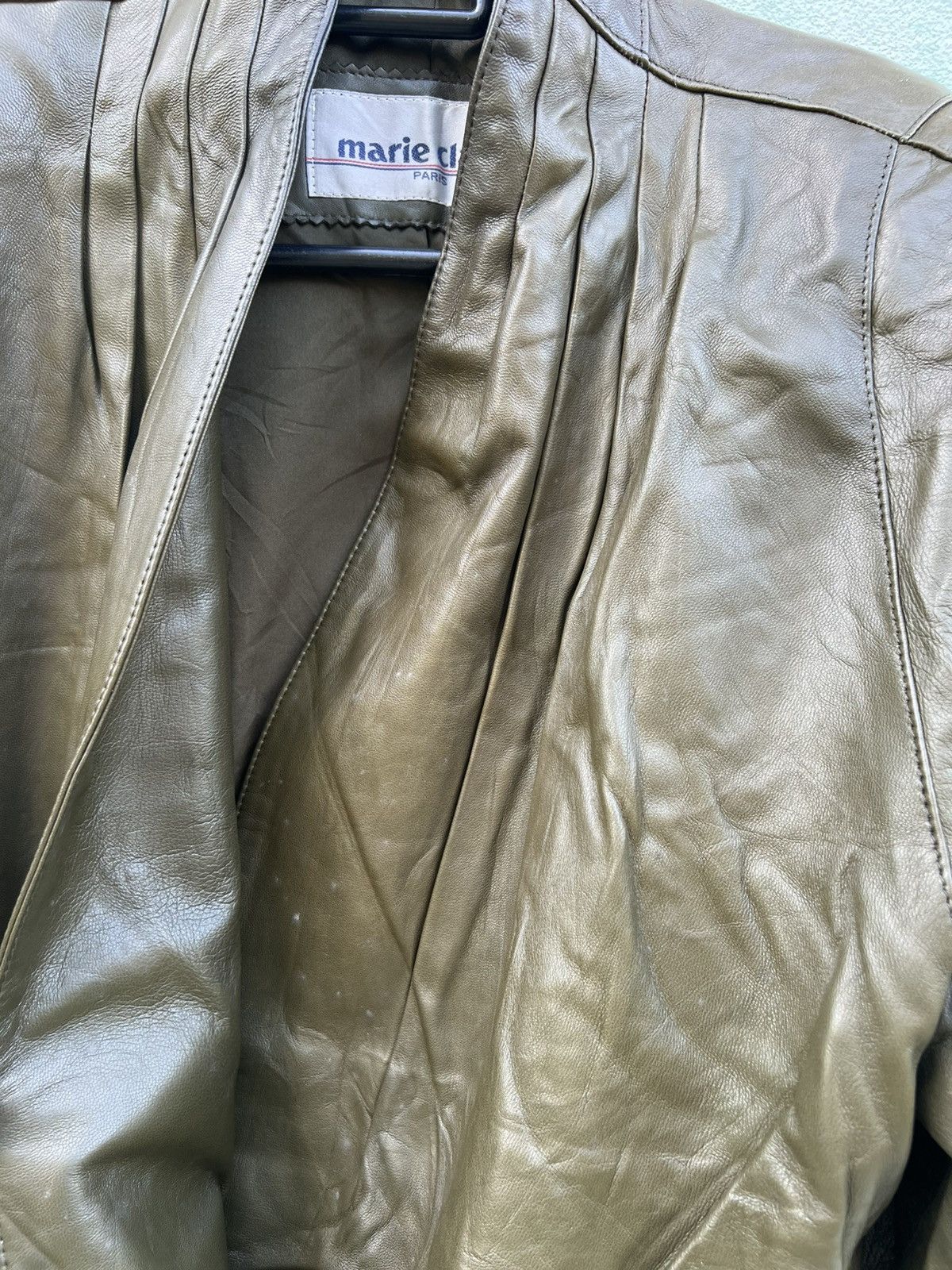 Japanese Brand Vintage Marie Claire Paris Pleated Leather Jacket OliveGreen Size US L / EU 52-54 / 3 - 9 Thumbnail