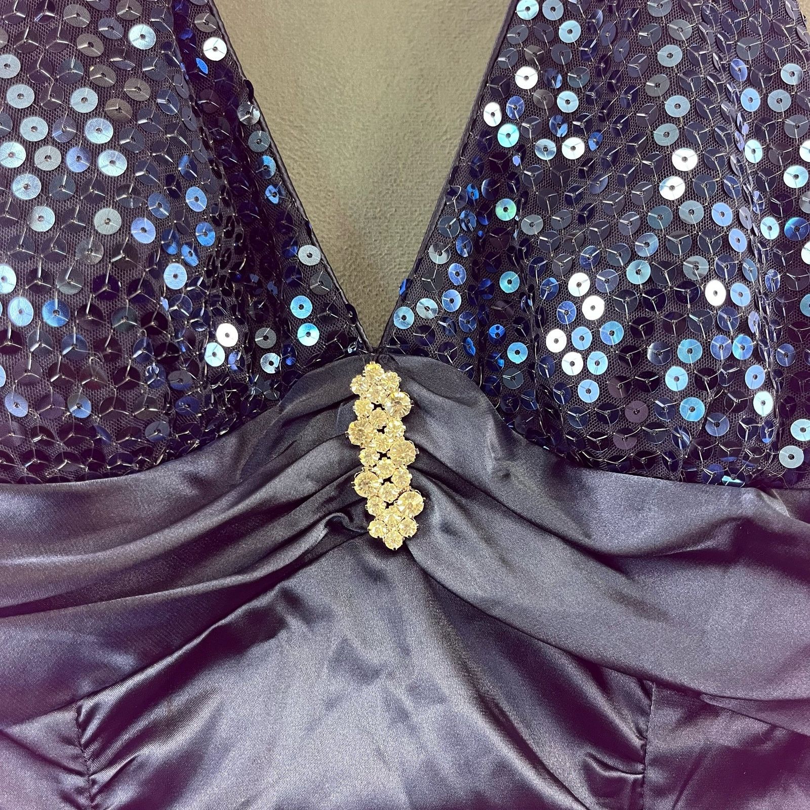 Other New Size 9/10 Roberta Sequin Halter Dress Satin Formal Prom Size L / US 10 / IT 46 - 3 Thumbnail
