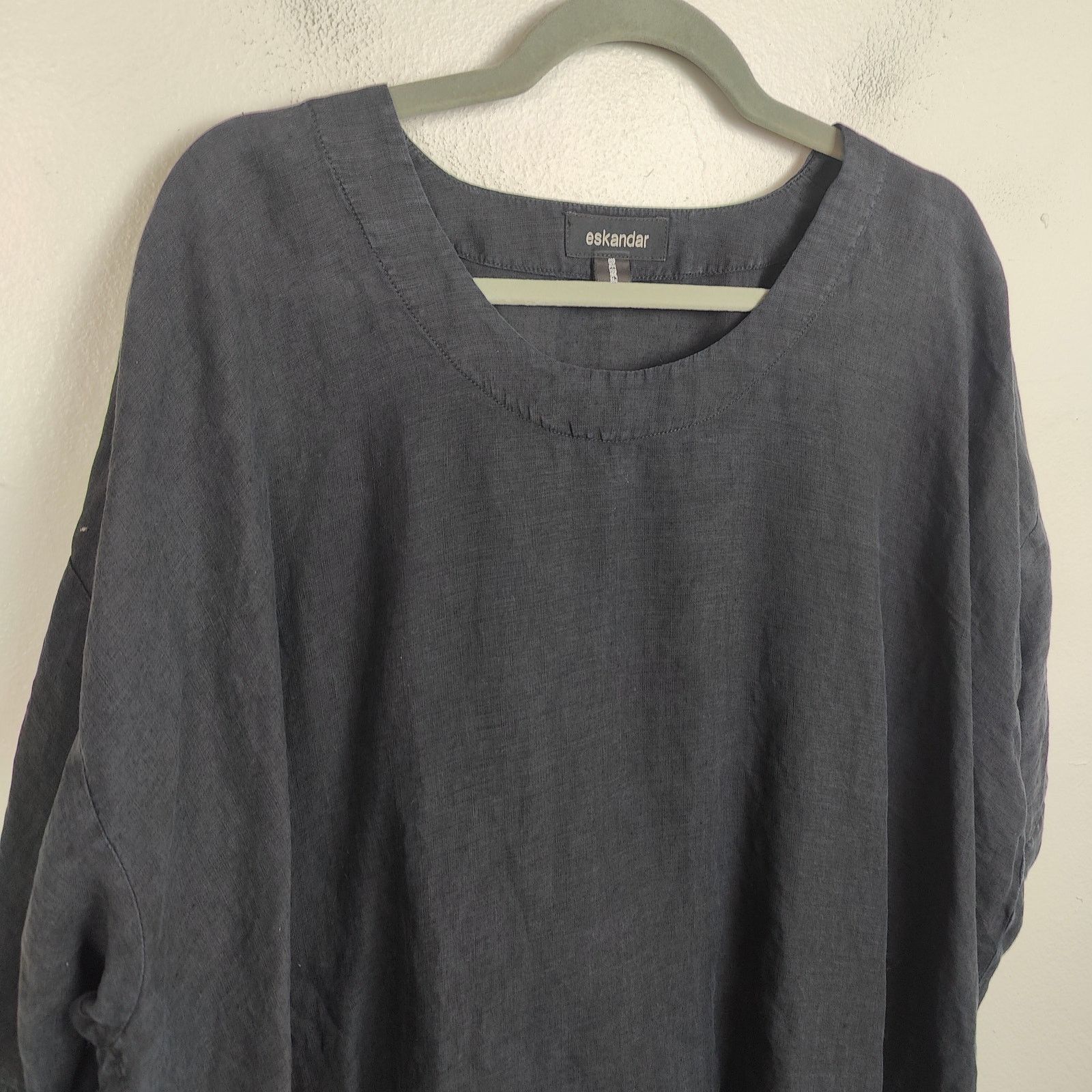 eskandar Eskandar Linen Tunic Top Womens One Size Black Oversized Size ONE SIZE - 2 Thumbnail