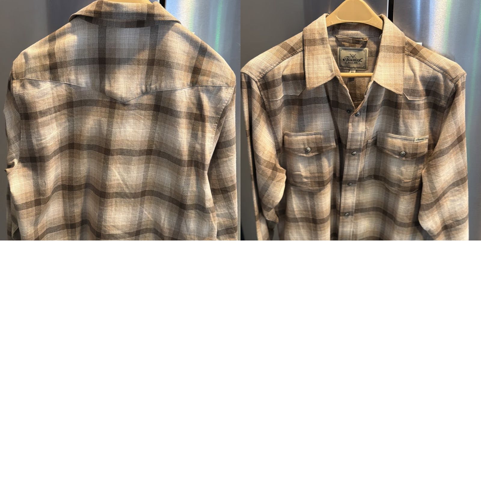 Thorogood Thorogood Brown Tan Wide Plaid Shirt Pearl Snap Mens M Western Flap Pockets Soft Size US M / EU 48-50 / 2 - 11 Thumbnail
