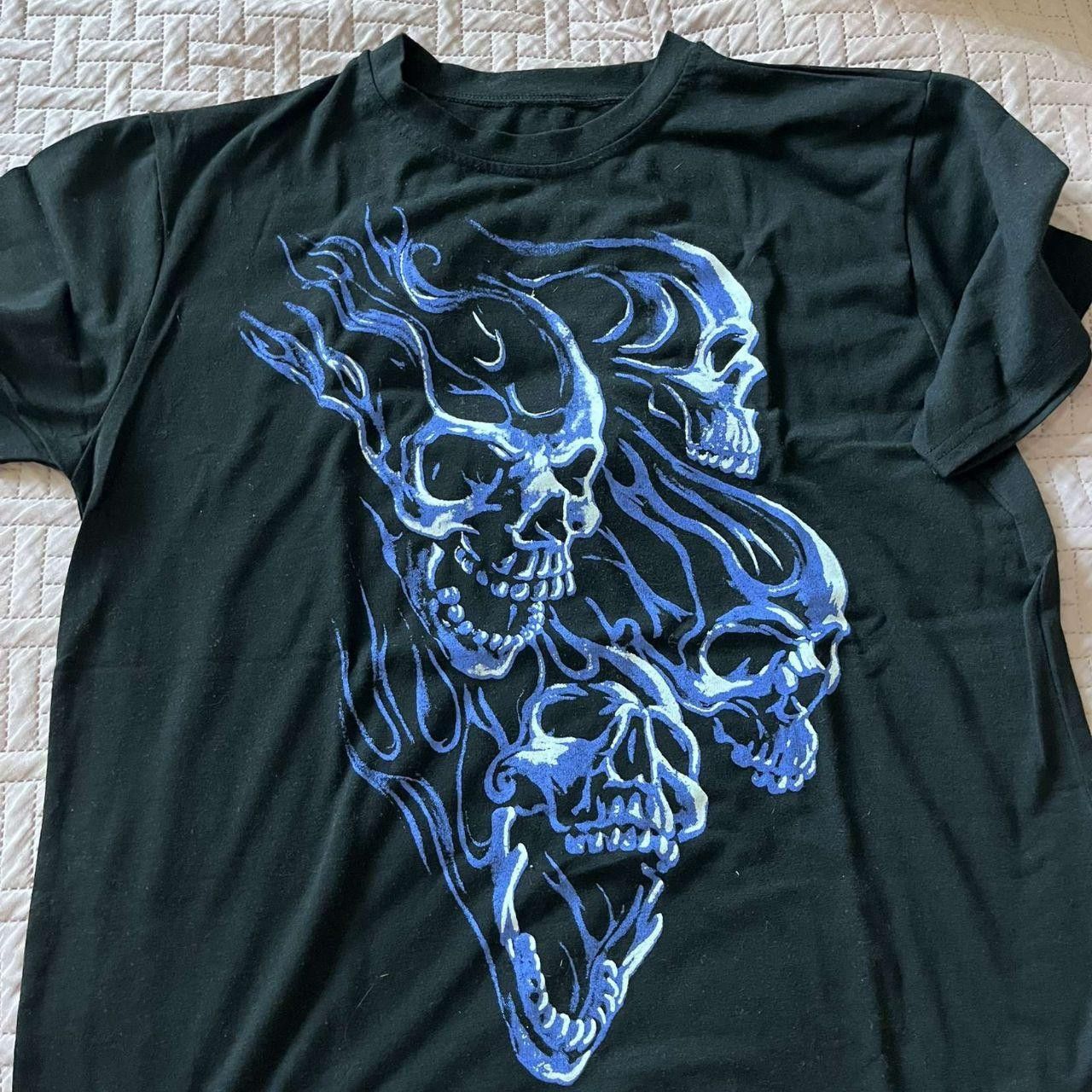 Other Y2K Blue Flaming Skull Retro T-Shirt Graphic Size L / US 10 / IT 46 - 1 Thumbnail