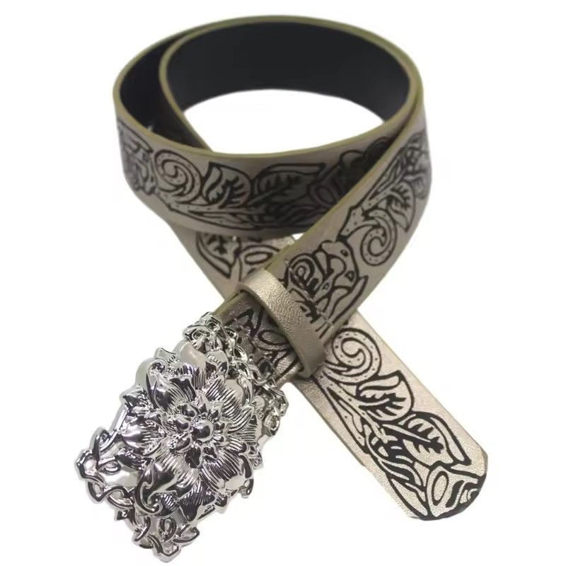 Leather Rose Buckle PU Leather Belt Size ONE SIZE - 3 Thumbnail
