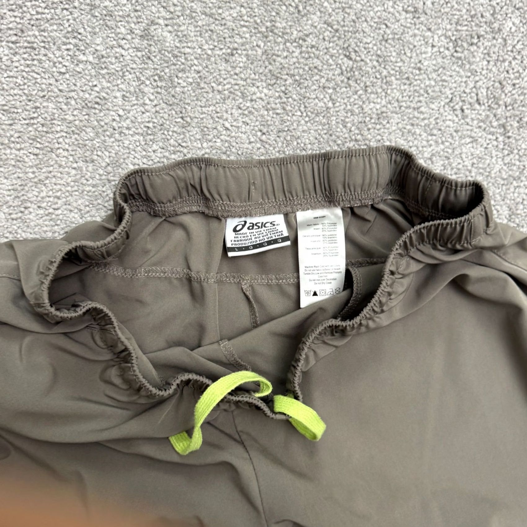 Asics ASICS Running Shorts Mens L Gray Lime Elastic Waist Athletic Gym Casual Sports Size US 33 - 5 Thumbnail