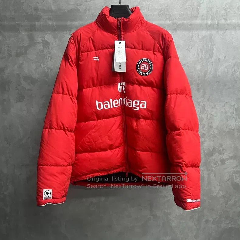 Balenciaga Balenciaga Red Soccer Ball Printed Logo Down Jacket Size US S / EU 44-46 / 1 - 1 Thumbnail