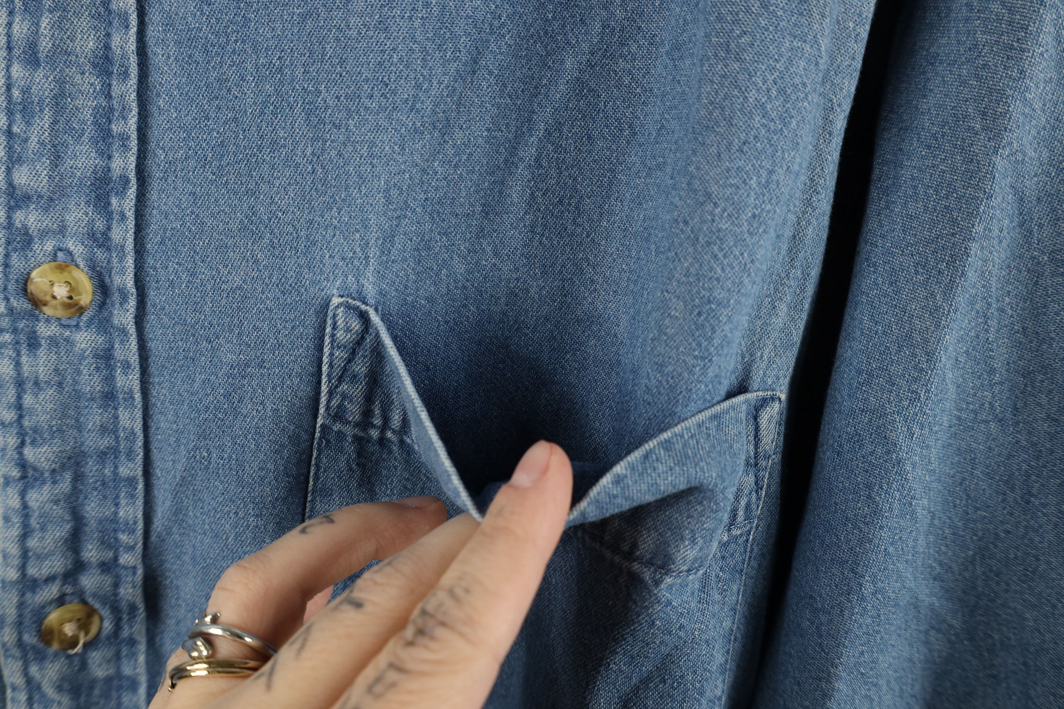 Vintage Vintage 90s Streetwear Denim Jean Collared Button Down Shirt Size US XXL / EU 58 / 5 - 7 Thumbnail