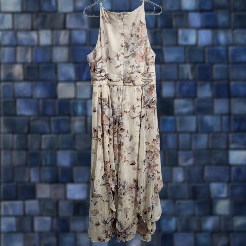 Vintage R&M Richards Womens Maxi Dress Floral Beige Lined A-Line 16 Sleeveless Tank Dress (Chiffon) ZIP - Floral Pattern - 57" Long - 100% Polyester - Regular Size XXL / US 16-18 / IT 52-54 - 1 Thumbnail