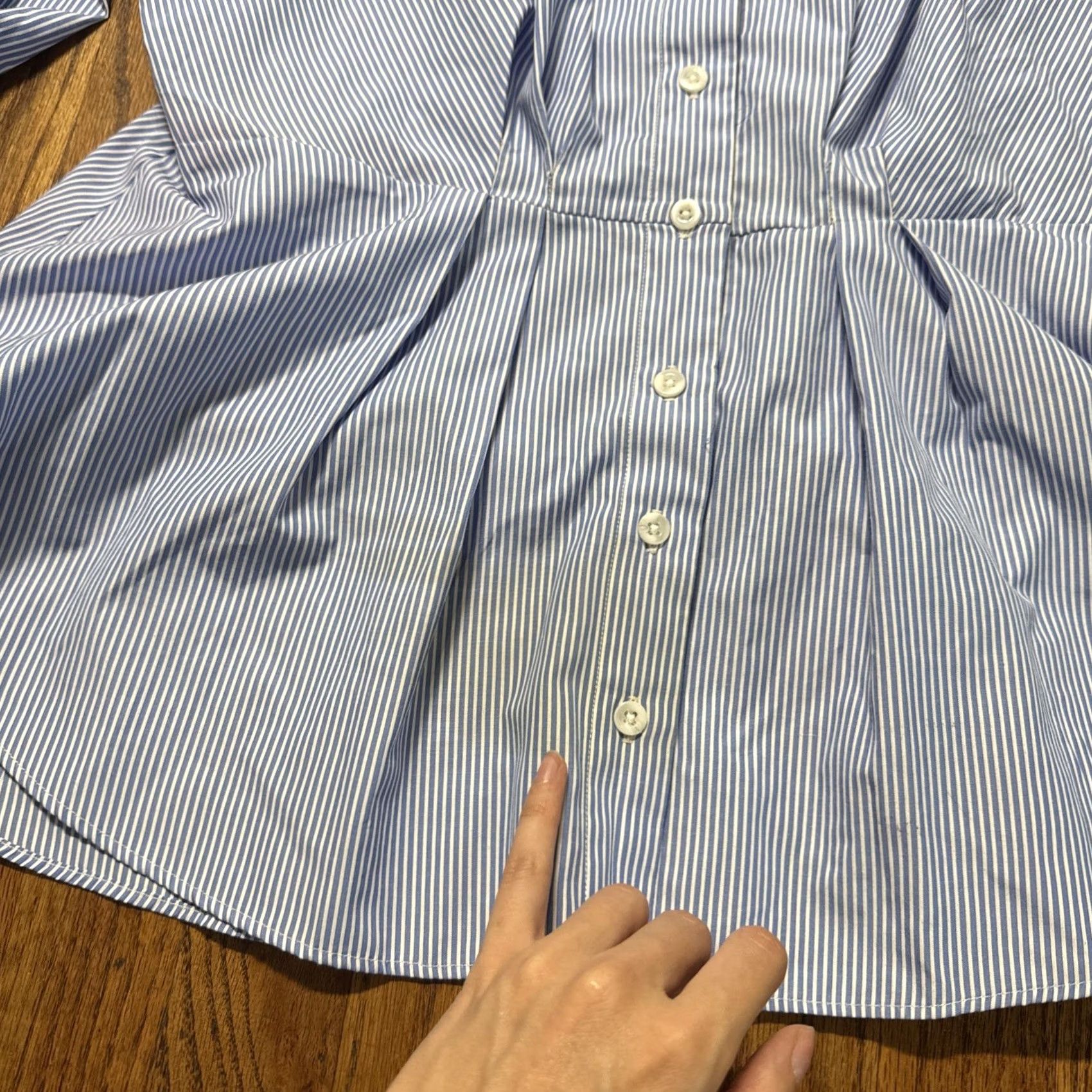 Free People Free People Striped Bell Button Blouse Top L Womens Blue White Size L Size L / US 10 / IT 46 - 2 Thumbnail