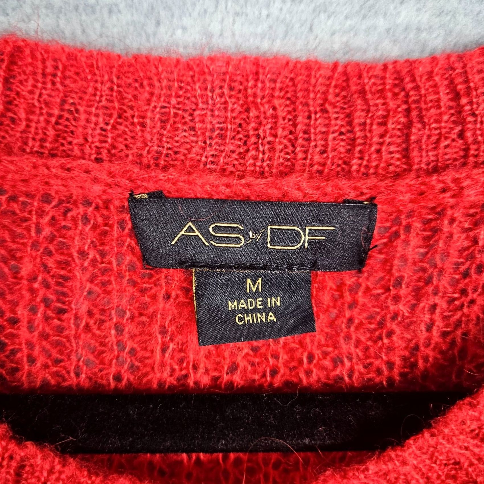 Vintage AS by DF Sweater Cardigan Women Regular M Red Solid V-Neck Modern 4 Seasons Knit Acrylic Mohair Nylon Button Casual Size M / US 6-8 / IT 42-44 - 6 Thumbnail