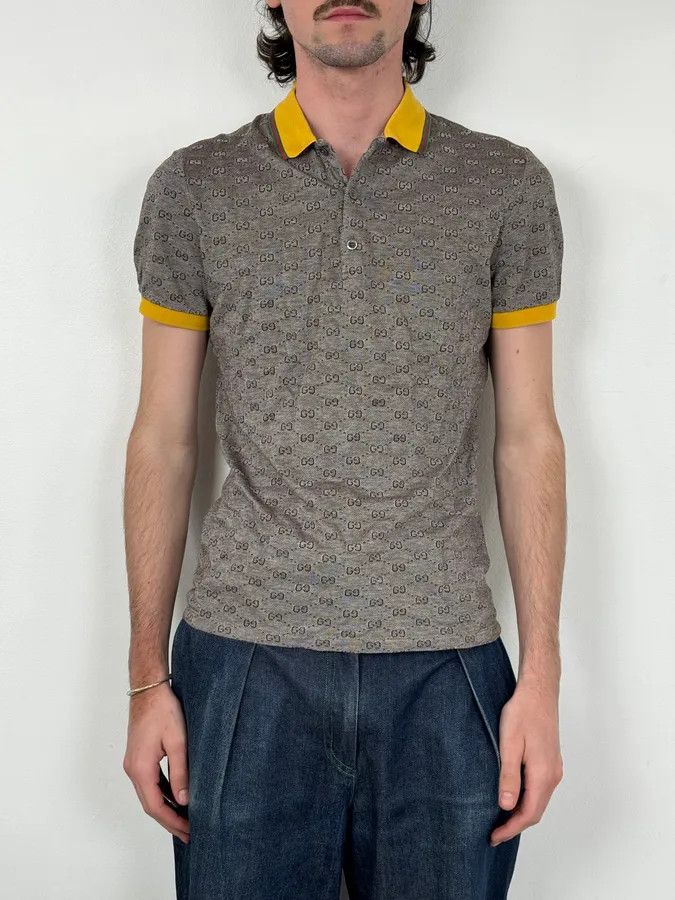 Gucci 2000s Gucci Grey Monogram Contrast Yellow Collar Polo Size US S / EU 44-46 / 1 - 2 Thumbnail