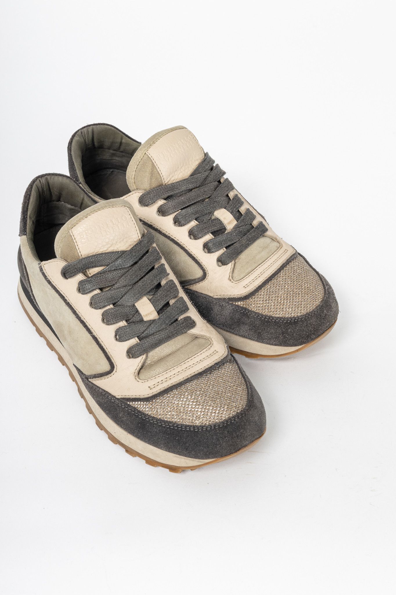 Brunello Cucinelli Brunello Cucinelli Suede & Leather Glitter Sneakers Size US 7.5 / IT 37.5 - 6 Thumbnail