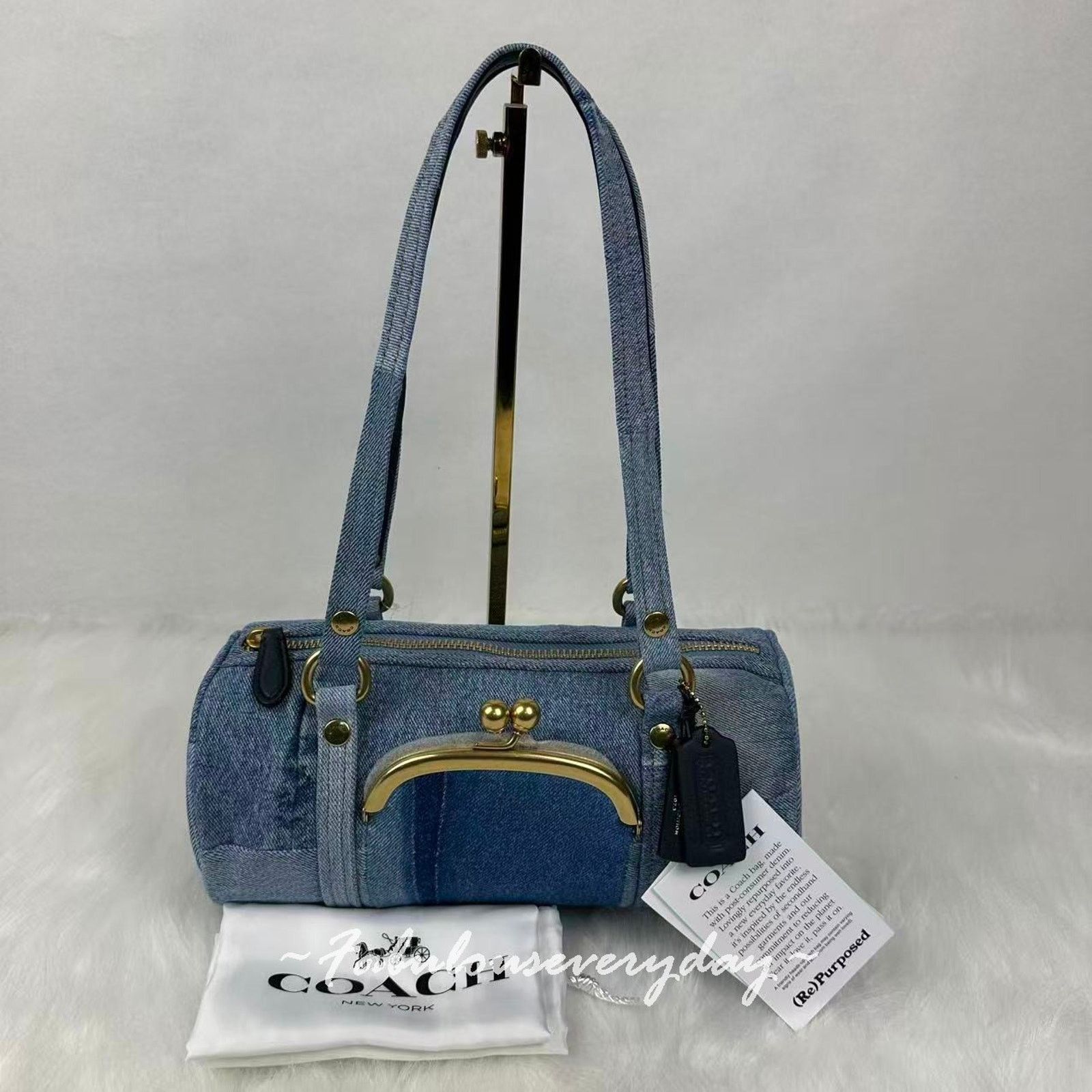Coach Coach Kisslock Barrel 28 in Repurposed Denim Brass/Indigo Size ONE SIZE - 1 Thumbnail