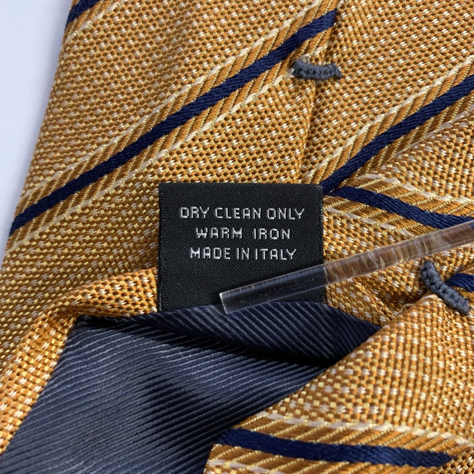 Ermenegildo Zegna ERMENEGILDO ZEGNA Gold Navy Diagonal Stripe Silk Tie Size ONE SIZE - 4 Thumbnail