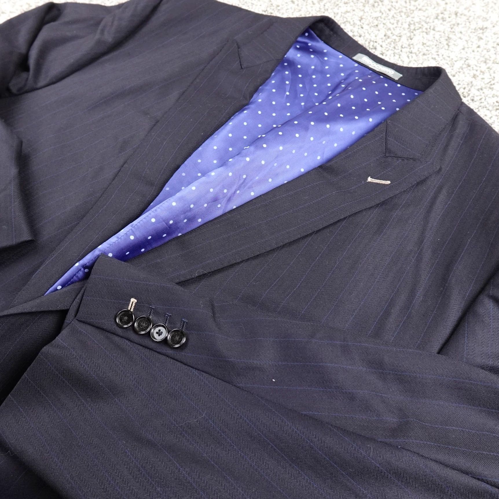 Vintage Indochino Blazer Mens 46L Blue Wool Two-Button Single-Breasted Suit Jacket Herringbone 2 Piece Business Formal Wedding Jacket Size 46R - 2 Thumbnail