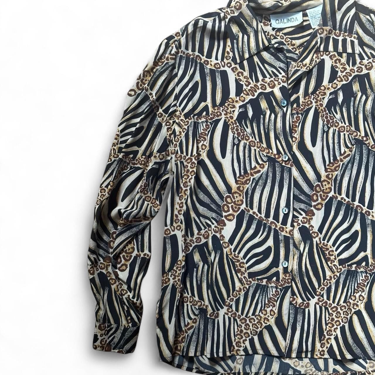 Other Vintage Black Animal Print Silk Shirt - Large Size L / US 10 / IT 46 - 5 Thumbnail