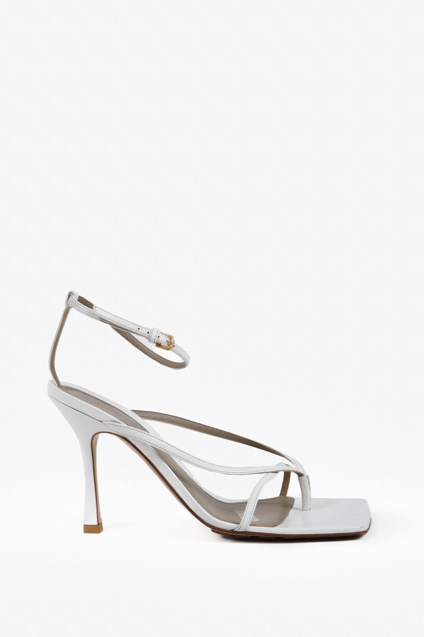 Bottega Veneta White Leather Stretch Strap Sandals