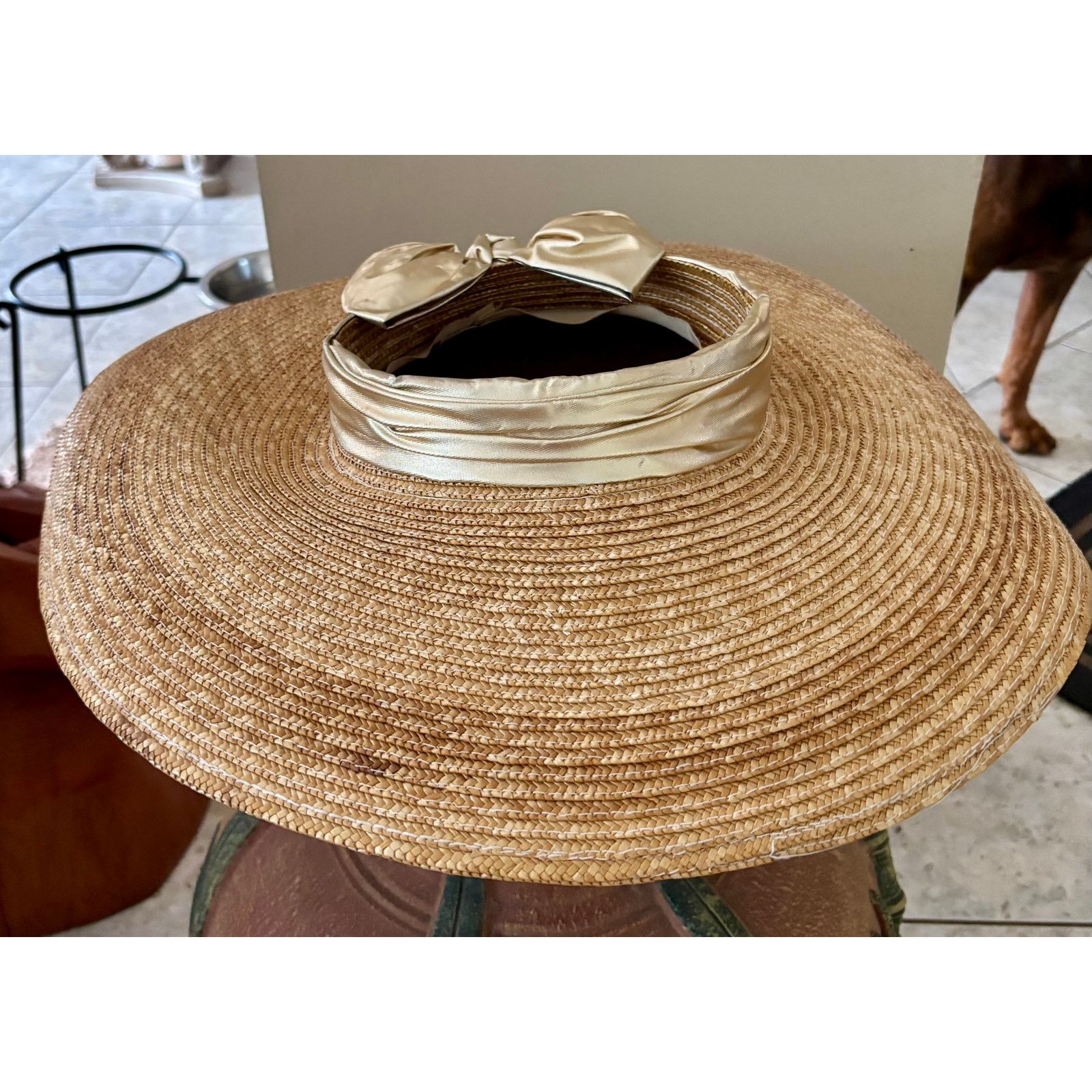 Vintage Vintage Deborah Rhodes Mocha Straw Hat Gold Metallic Bow Size ONE SIZE - 6 Thumbnail
