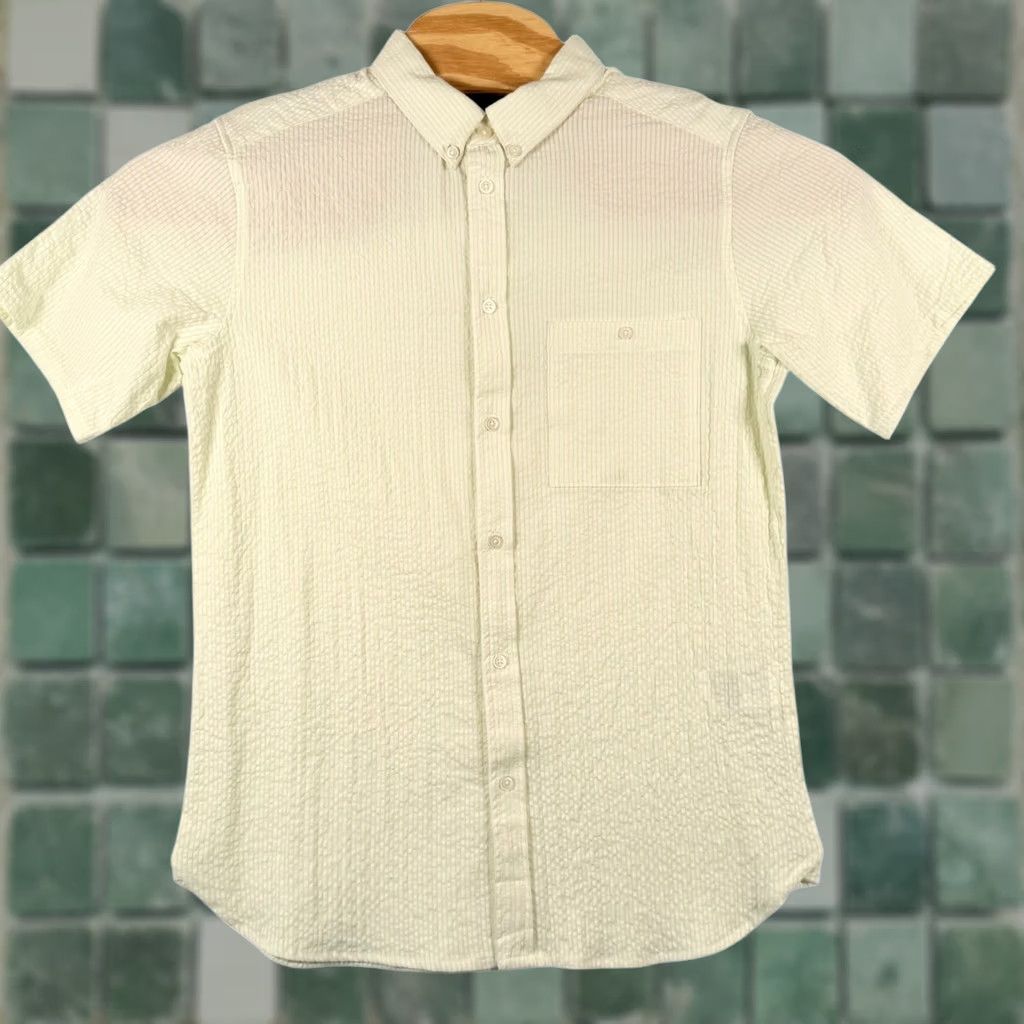 WeSC WeSC Shirt Unisex Adults S M Button-Down Striped Short Sleeve Oden Seersucker Green NWT Size S / US 4 / IT 40 - 1 Thumbnail