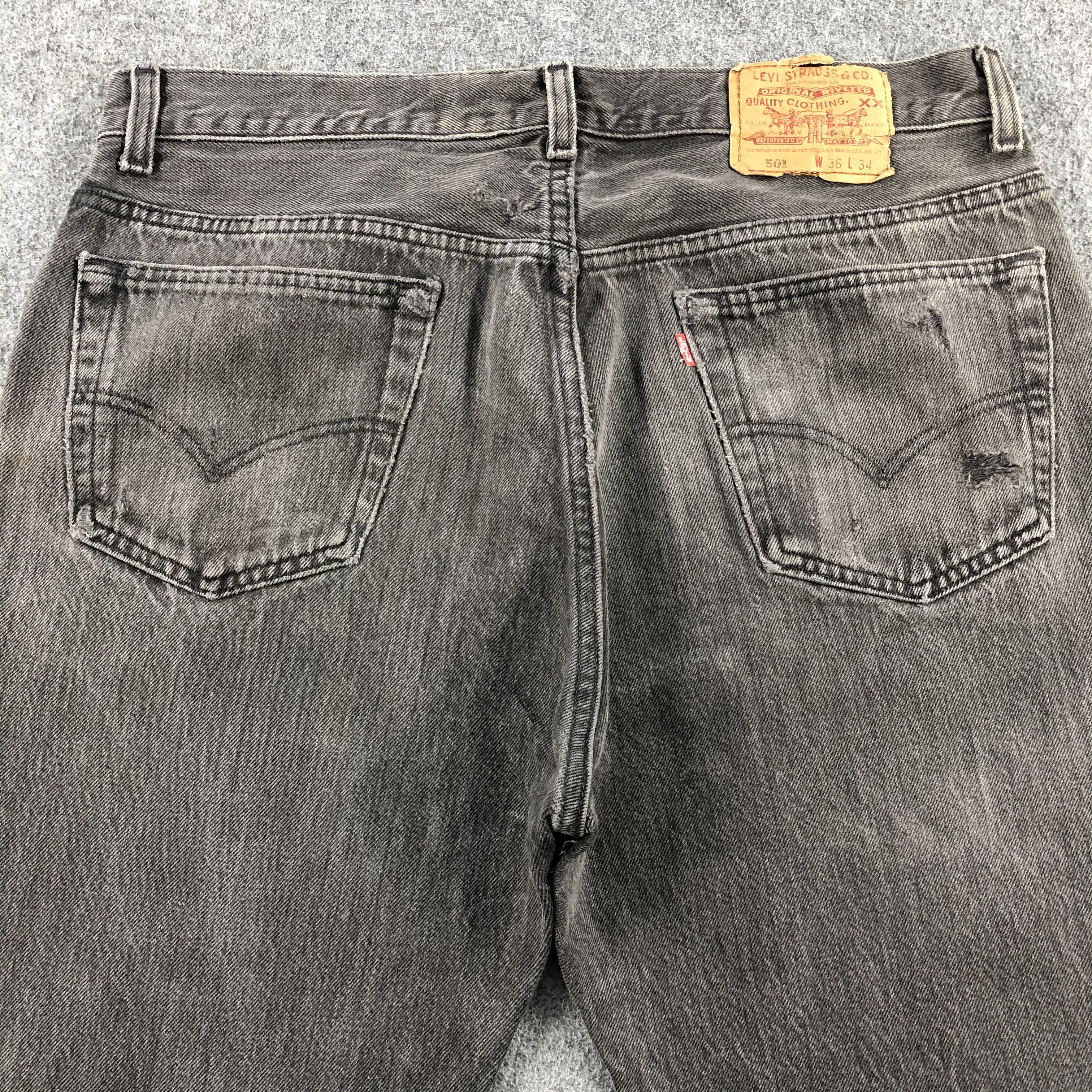 Levi's 90s Vintage Faded Black Levis 501 Jeans-J1448 Size US 34 / EU 50 - 4 Thumbnail