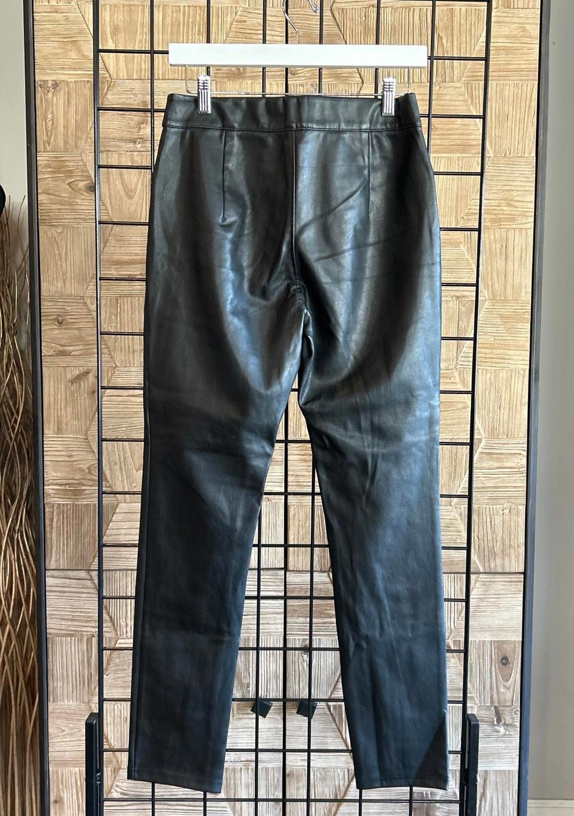 Designer NWOT Avec Les Filles Faux Leather Pants Sz M Black Pull On Size 32" / US 10 / IT 46 - 3 Thumbnail