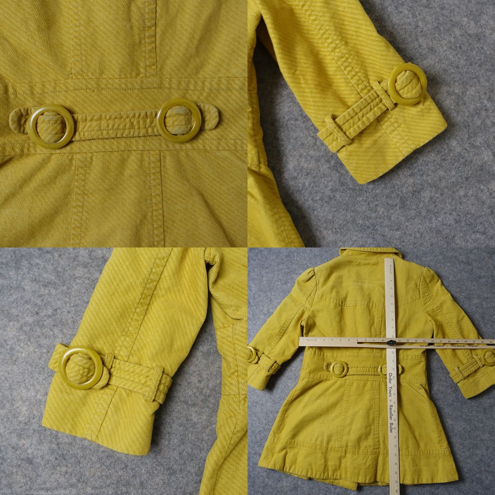 Anthropologie Elevenses Jacket Mens 4 Yellow Trench Coat Corduroy VTG Pattern Solid Long Sleeve Button Zip Casual Travel All Seasons Pockets 90s Classic Size S / US 4 / IT 40 - 8 Thumbnail