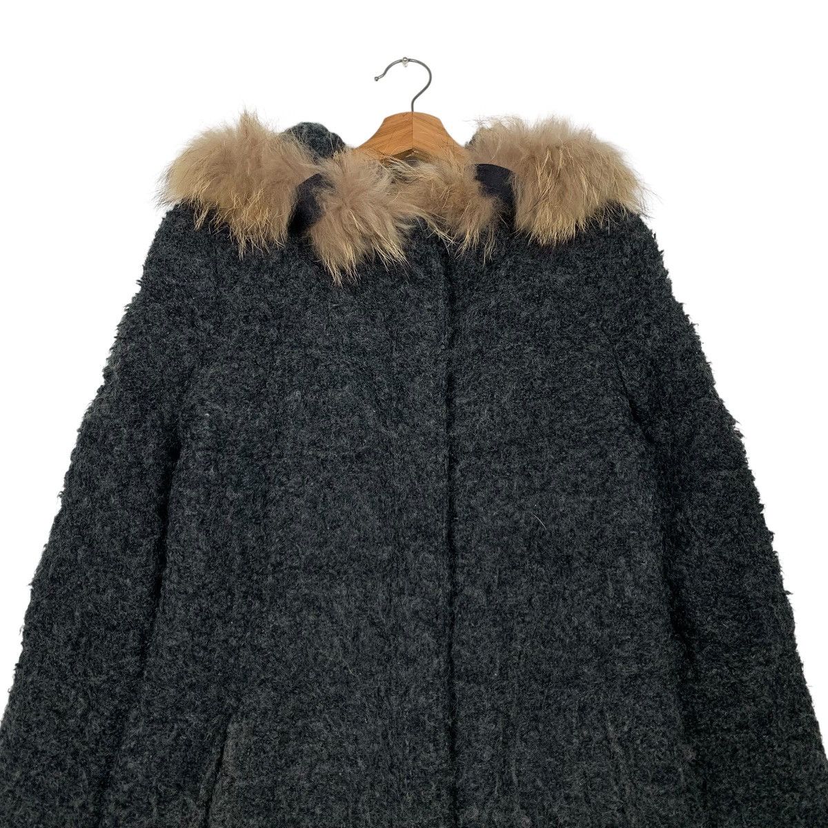 Japanese Brand GALCONINA Racoon Fur Hoodie Wool Jacket #2291-C102 Size S / US 4 / IT 40 - 2 Thumbnail