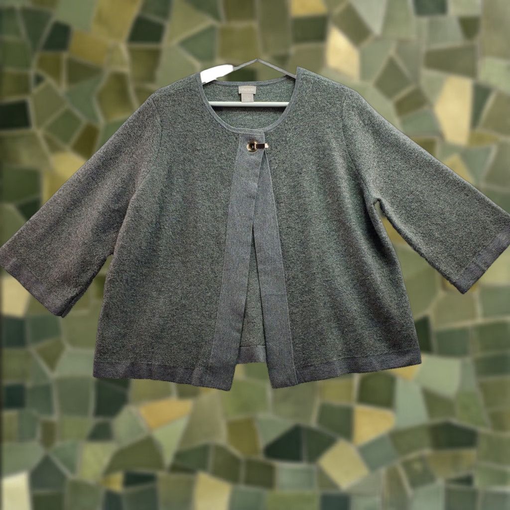 Vintage Chico's Cardigan Sweater Womens Medium Gray Acrylic Stretch Knit Hardware-Detail Size M / US 6-8 / IT 42-44 - 1 Thumbnail