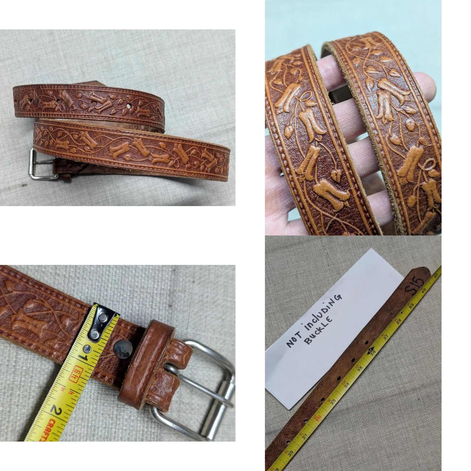 Vintage VINTAGE handcrafted western belt Tooled 34 Brown Cowhide Leather Buckle belt Men 34/36 Western belt Mens Brown Tooled N/A Size 36 - 8 Thumbnail