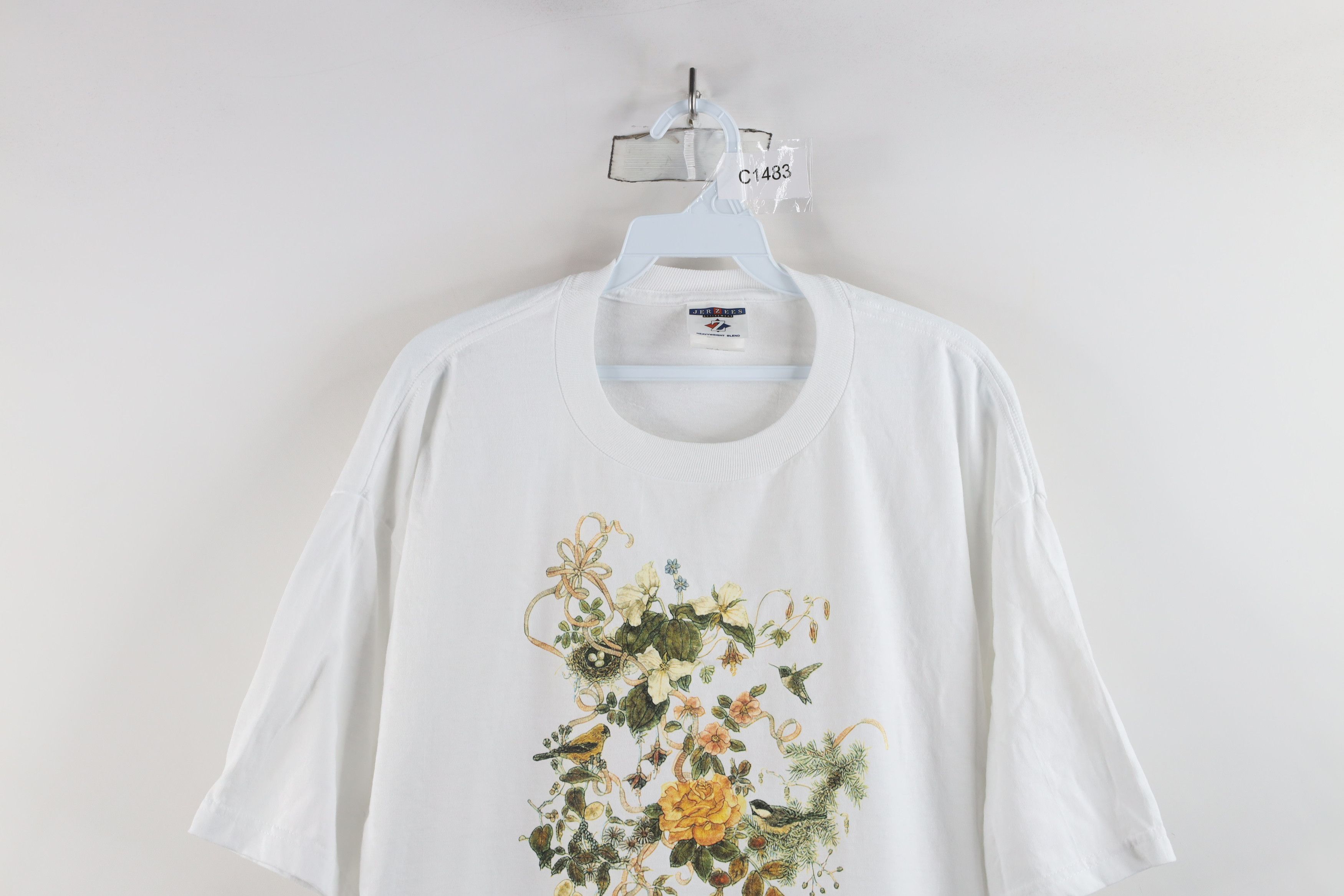 Vintage Vinage 90s Streetwear Bird Flower Short Sleeve T-Shirt White Size XL / US 12-14 / IT 48-50 - 2 Thumbnail