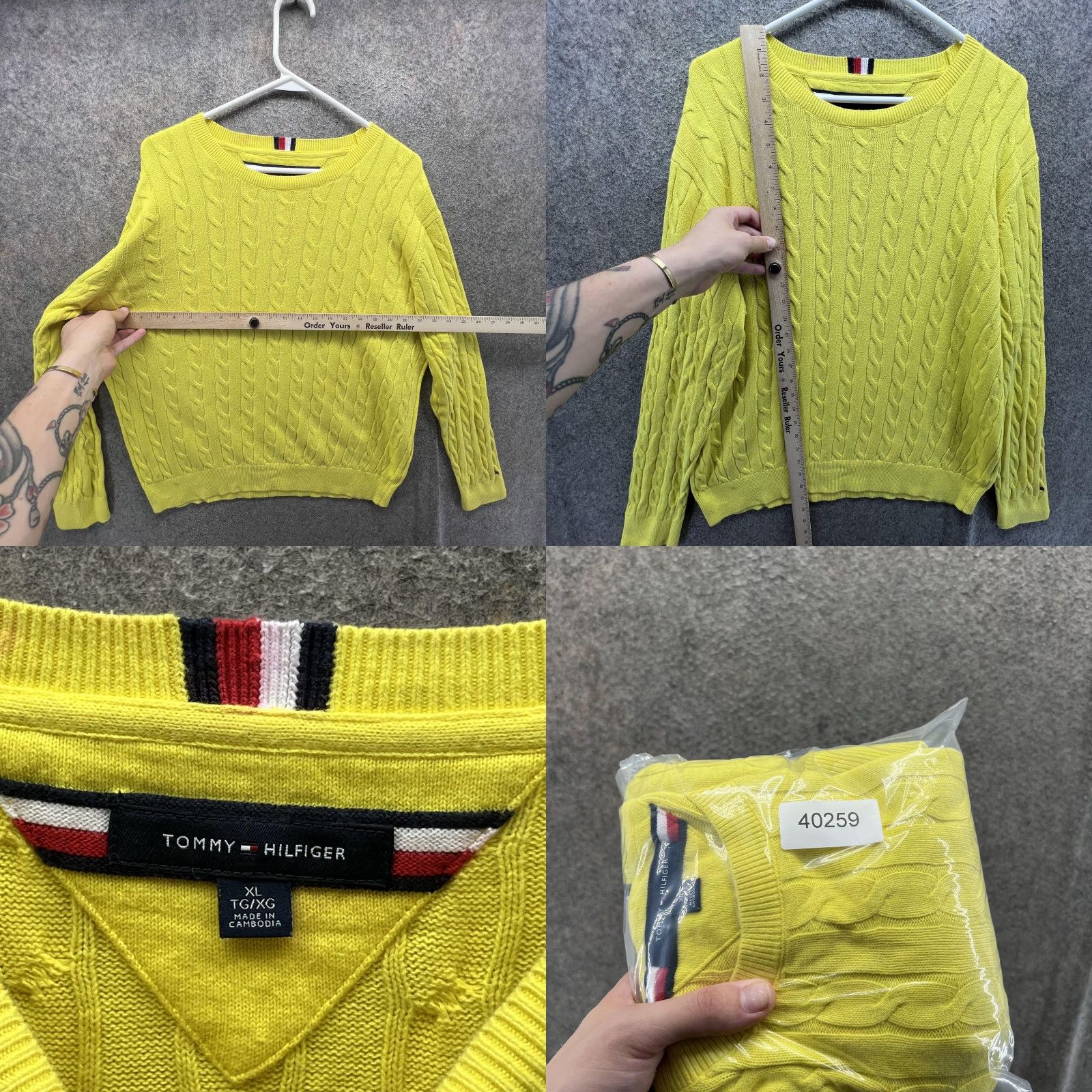 Tommy Hilfiger Tommy Hilfiger Sweater Mens XL Yellow Cotton Cable Knit Crewneck Pullover Logo Size US XL / EU 56 / 4 - 8 Thumbnail
