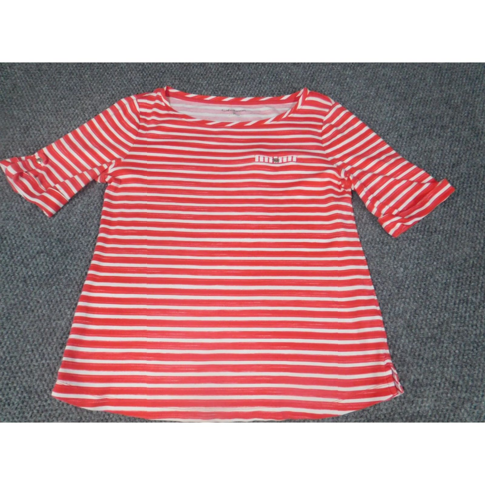 Croft & Barrow Croft & Barrow Blouse Womens M Pink Striped Crew Neck Short Sleeve Pullover Cotton Rayon Casual Regular Stretch Classic Basic Size M / US 6-8 / IT 42-44 - 3 Thumbnail