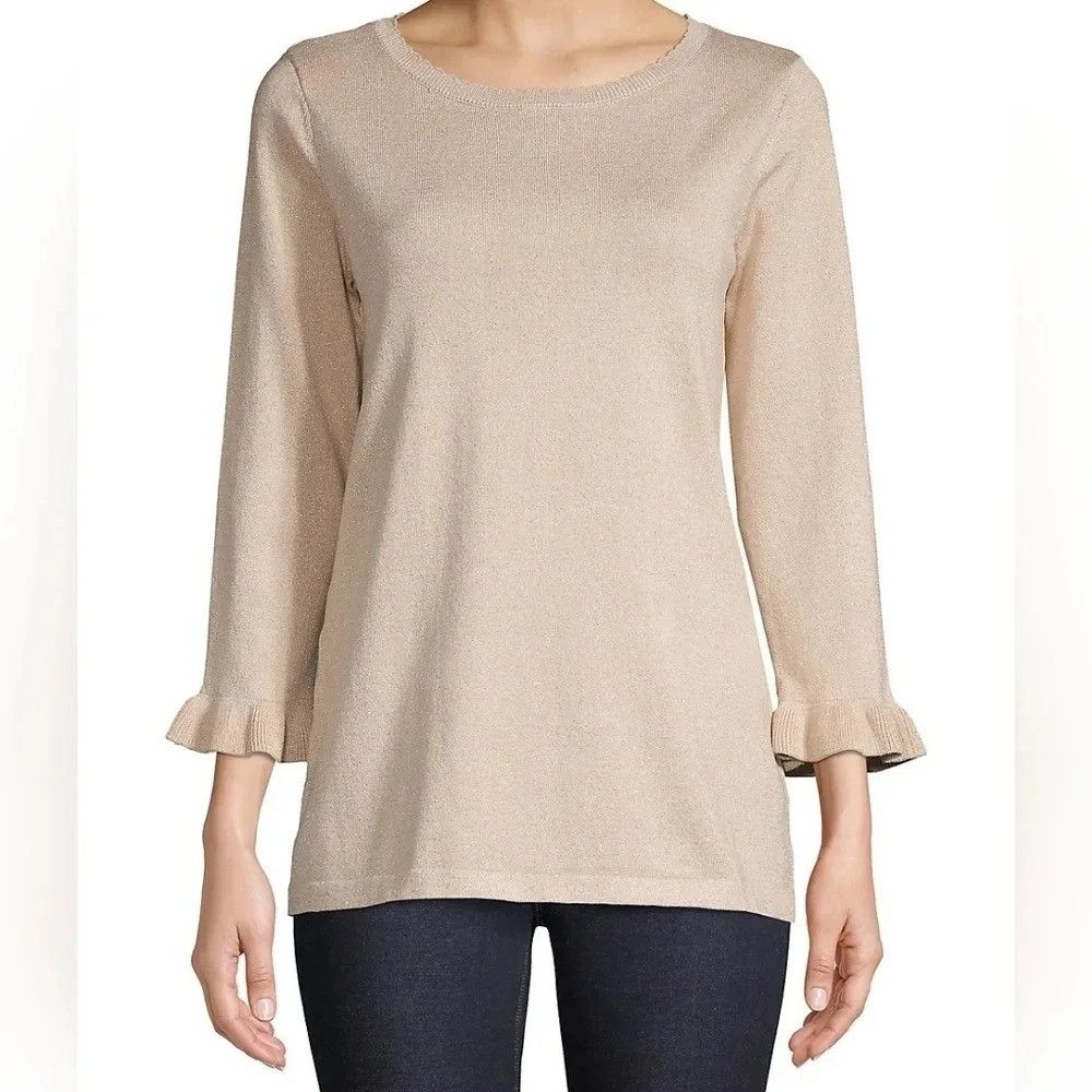 Karl Lagerfeld Karl Lagerfeld Ruffle Sleeve Metallic Sweater Size S / US 4 / IT 40 - 4 Thumbnail