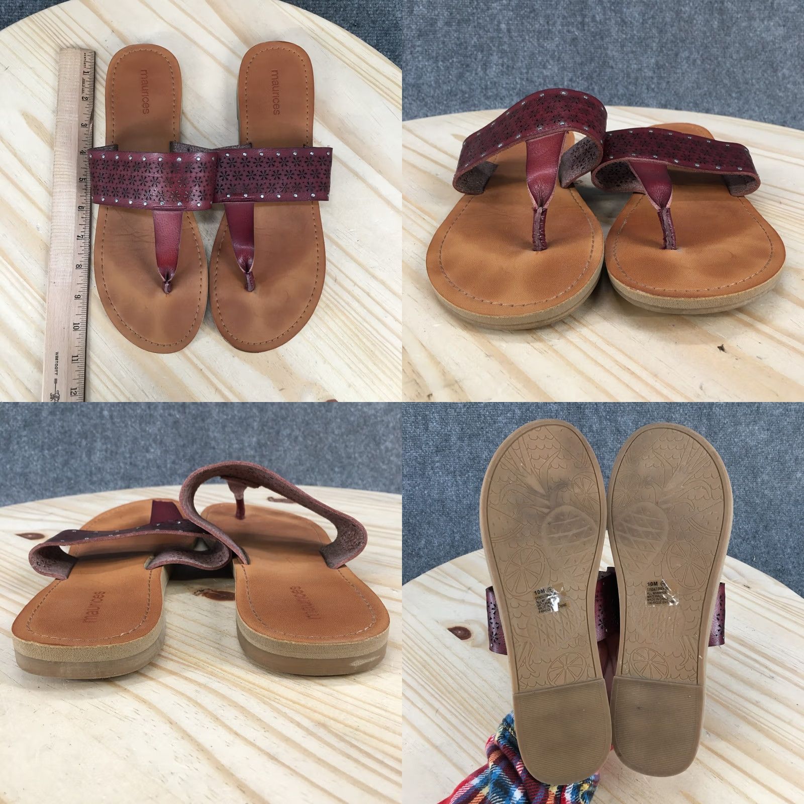 Vintage Maurices Pryia Sandals Womens 10 M Casual Slip On Thong Flats Brown Faux Leather Size US 10 / IT 40 - 8 Thumbnail