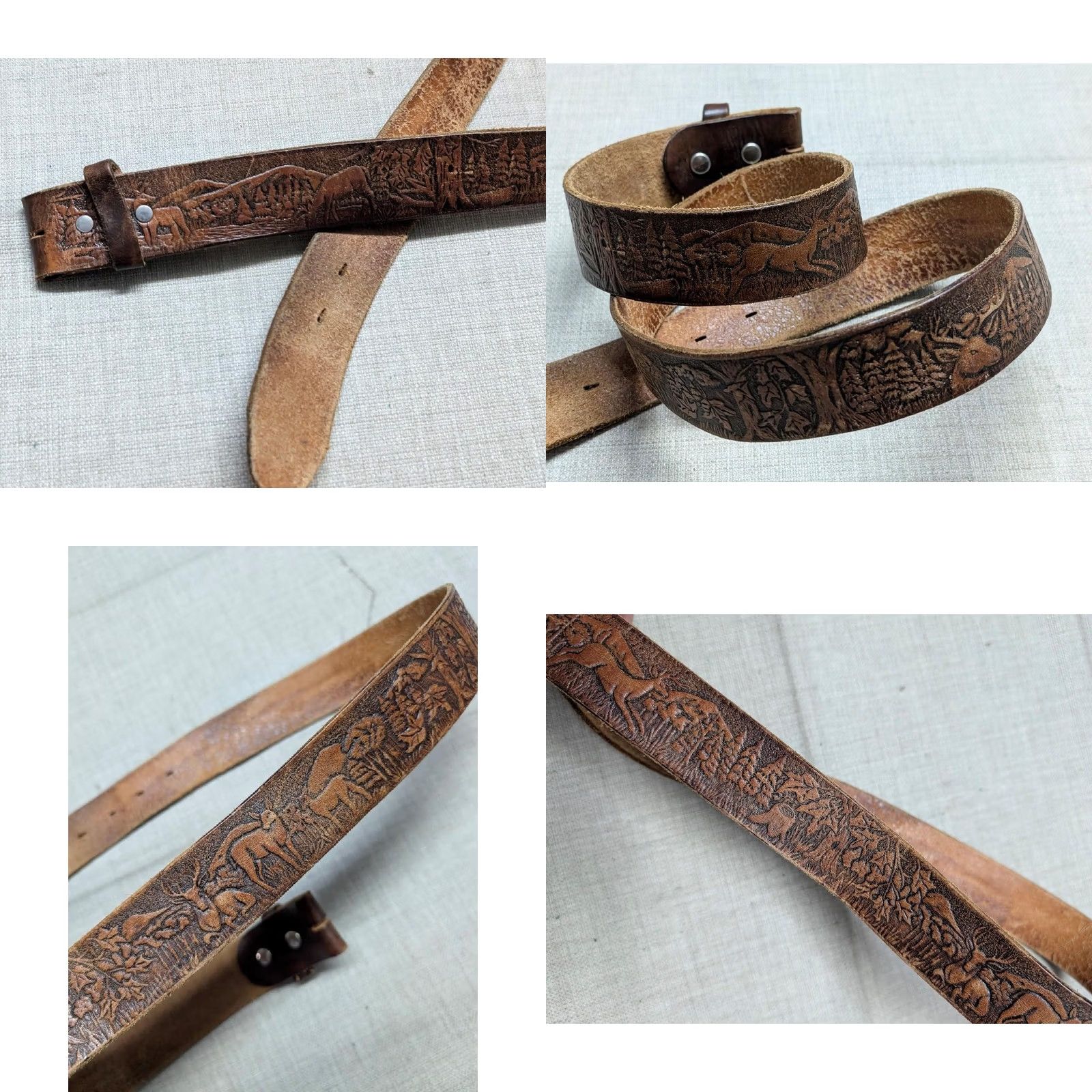 Vintage VINTAGE Handcrafted western belt Tooled cowhide Full Grain Leather 38 1-1/2" brown deer buckle Men Leather Belt USA Made Size 38 - 8 Thumbnail