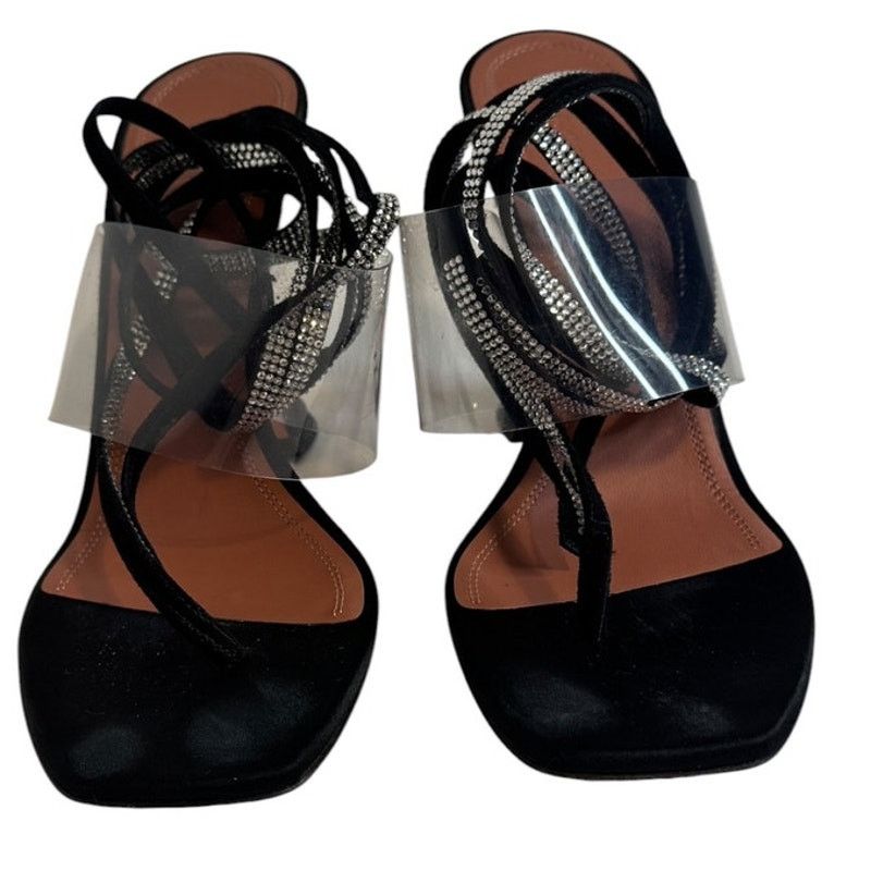 Amina Muaddi Amina Muaddi Zula Black Satin Crystal Martini Heel Sandal 39 Size US 8.5 / IT 38.5 - 6 Thumbnail