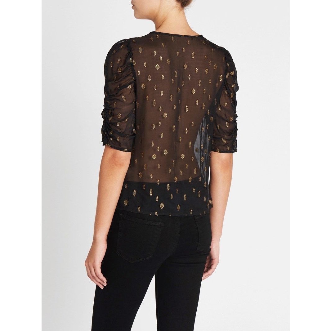 Frame FRAME $363 BLACK SHIRRED METALLIC JACQUARD KEYHOLE TOP S Size S / US 4 / IT 40 - 5 Thumbnail