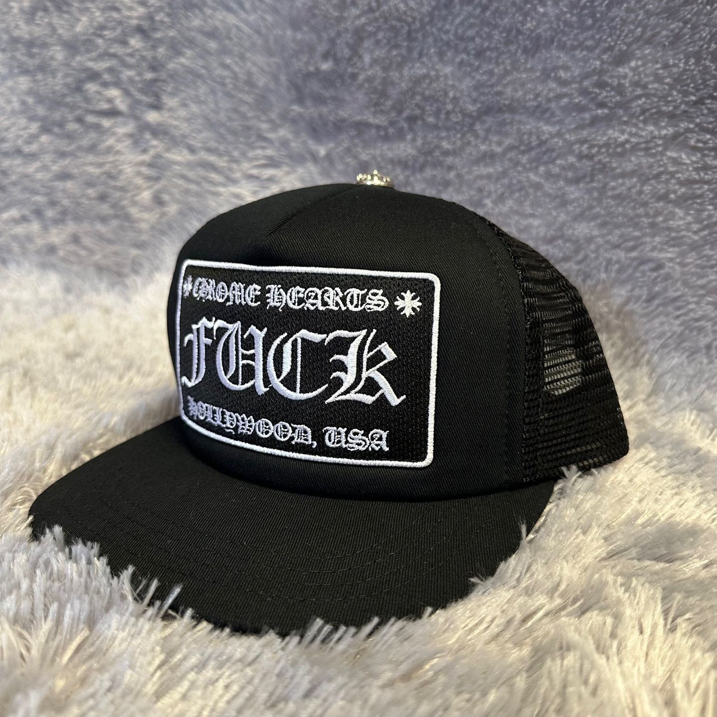 Chrome Hearts Fuck Hollywood Trucker Hat Black | Grailed