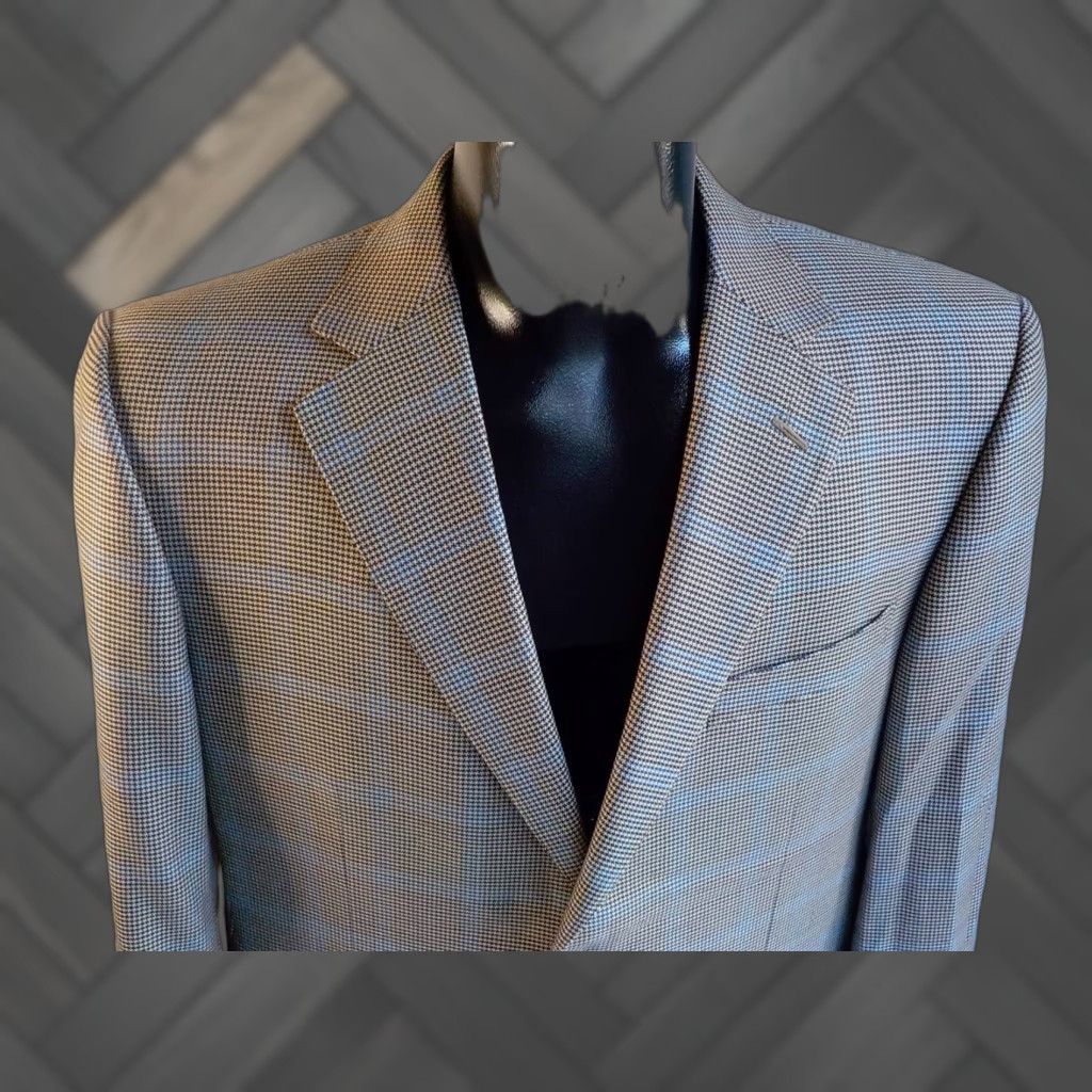 Ermenegildo Zegna ERMENEGILDO ZEGNA Blazer Wool Houndstooth Windowpane 2 Button Size 42 Brown Beige Blue Mens Jacket Size 42R - 1 Thumbnail