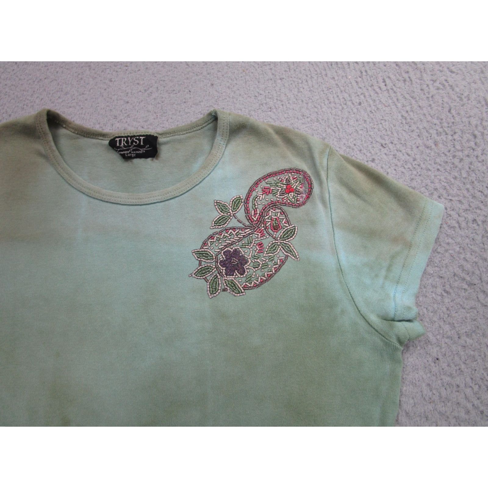 Vintage Tryst Shirt Womens Large Turquoise Brown Paisley Beaded Embellished Boho y2k Size L / US 10 / IT 46 - 2 Thumbnail