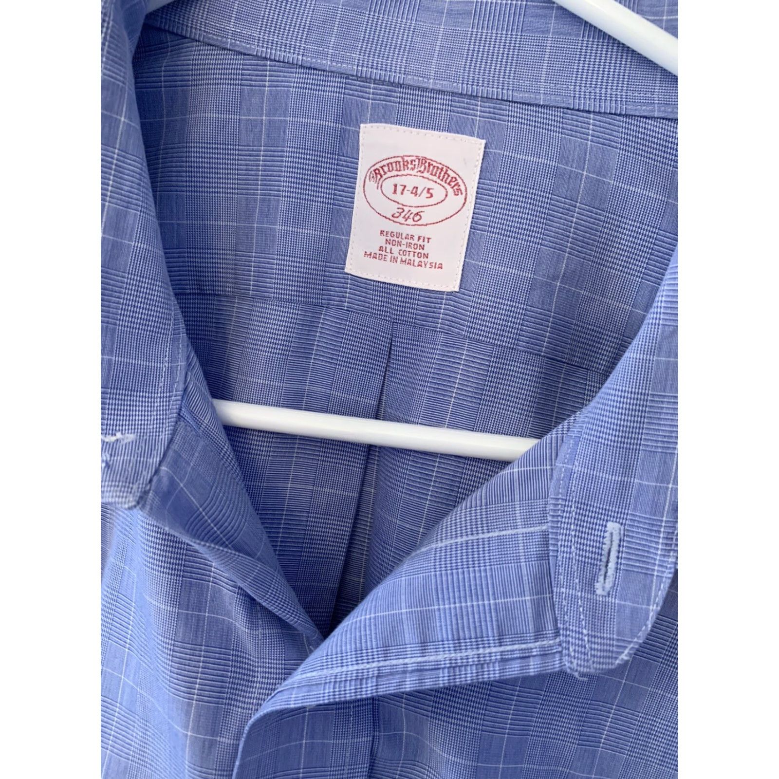 Brooks Brothers Brooks Brothers 346 Blue Plaid Dress Shirt 17 4/5 Regular Cuff Mens Size 46R - 2 Thumbnail