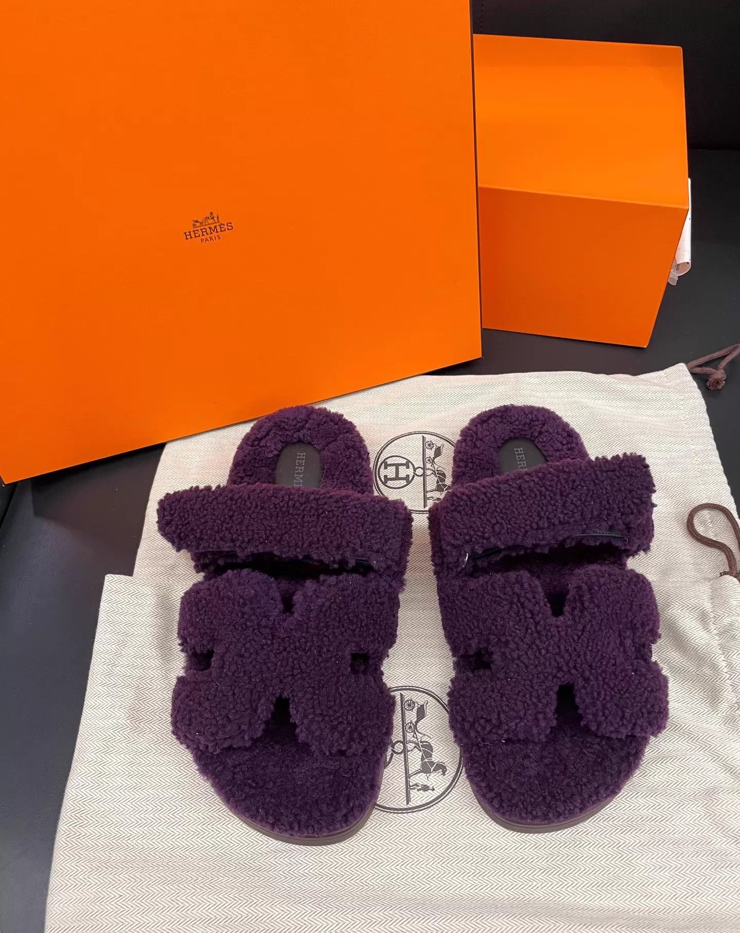 Hermes Hermes Fur Open-Toe Velcro Slip-On Mule Purple 39 Size US 8.5 / IT 38.5 - 1 Thumbnail