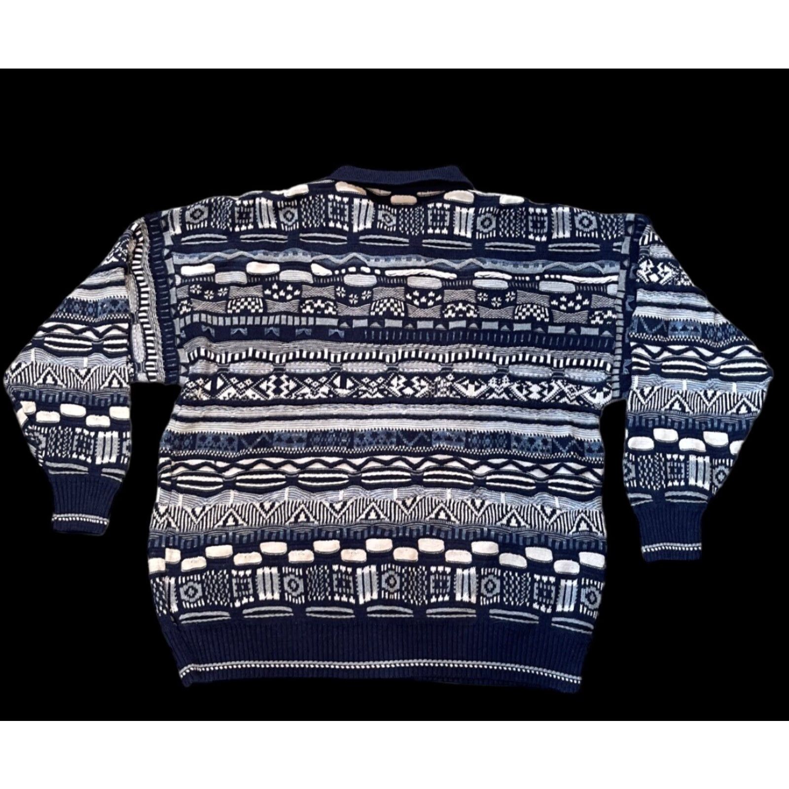 Vintage VINTAGE Florence Tricot Sweater Shirt Mens 2XL Blue White Gray Striped Collared 3D Textured Pullover Knit 90s Hip Hop Size US XXL / EU 58 / 5 - 4 Thumbnail
