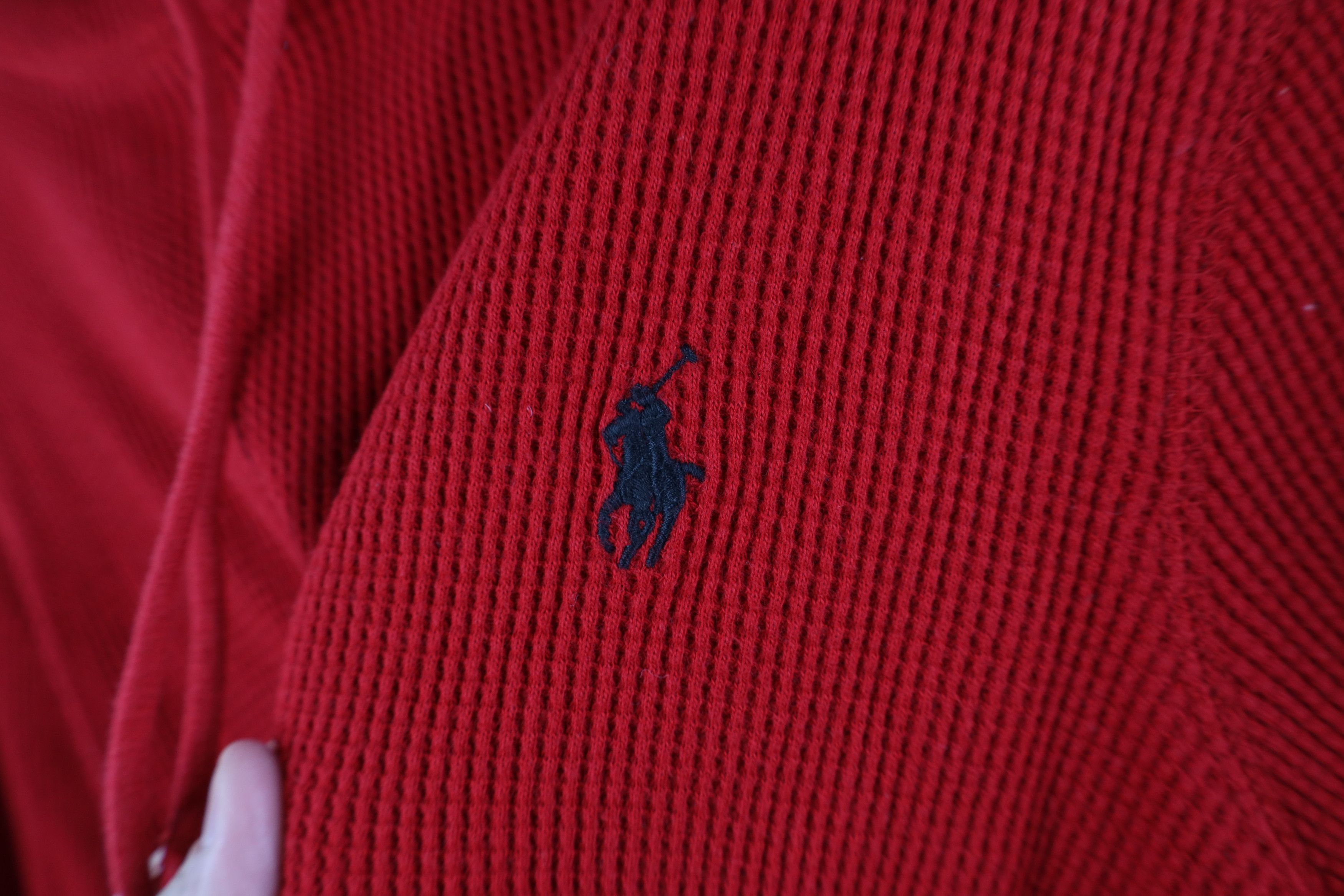 Ralph Lauren × Vintage Vintage Ralph Lauren Waffle Knit Hoodie Sweatshirt Red Size US M / EU 48-50 / 2 - 5 Thumbnail