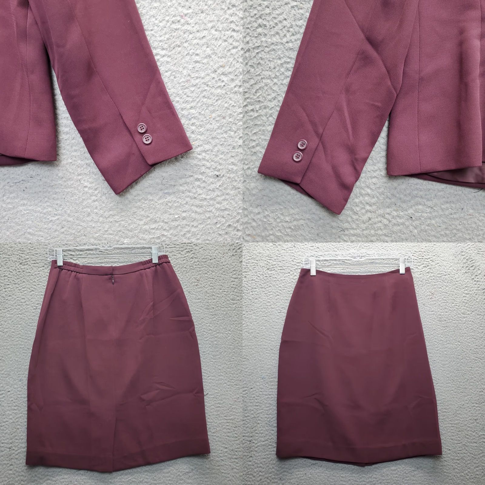 Vintage Laura Scott 2 Piece Set Womens 8P Burgundy Notch Lapel Double Breasted Formal Shirt (Jacket) Skirt Set Womens 8P Burgundy Formal Size US 8 / IT 38 - 9 Thumbnail