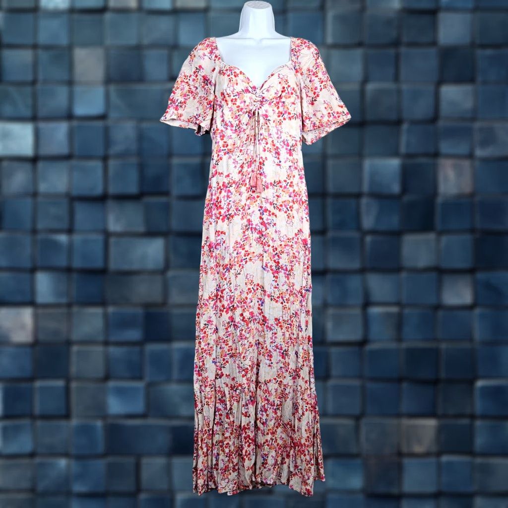Vintage Love Stitch Women's Pink Floral Maxi Short Sleeve Dress L Size 36" / US 14 / IT 50 - 1 Thumbnail