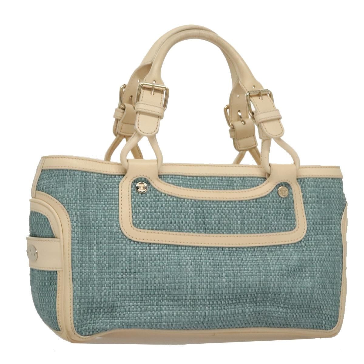 Celine CELINE Hand Bag Straw Leather Blue Cream Gold Size ONE SIZE - 1 Thumbnail
