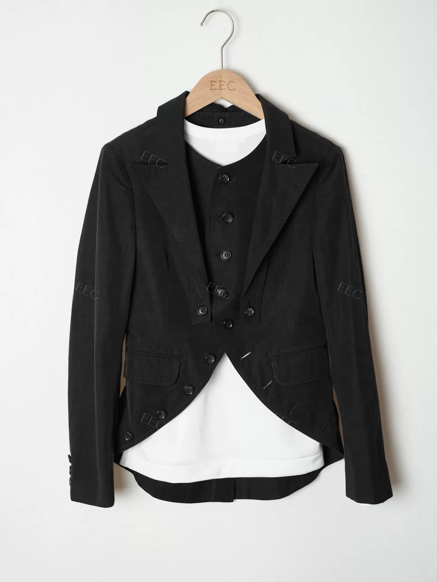 Y's Versatile Black Tailored Jacket with Detachable Collar Size M / US 6-8 / IT 42-44 - 1 Thumbnail